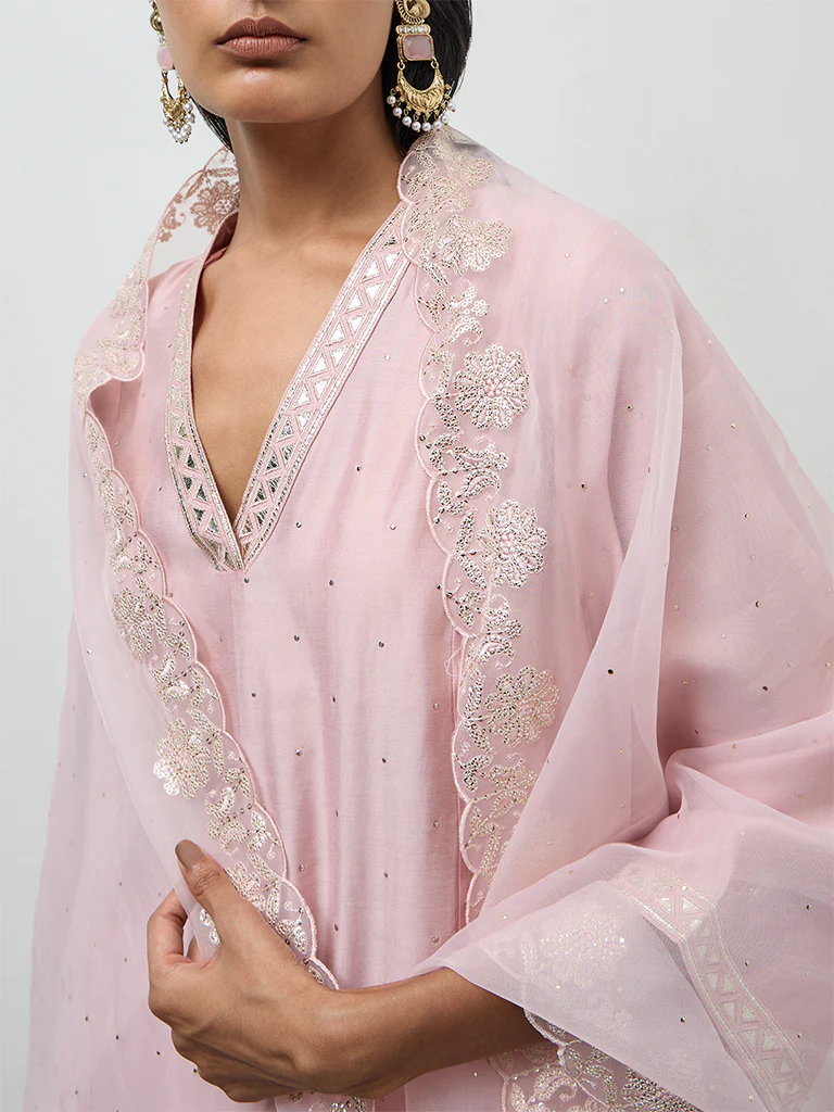 Vark Light Pink Embellished A-Line Ethnic Set - Image 3
