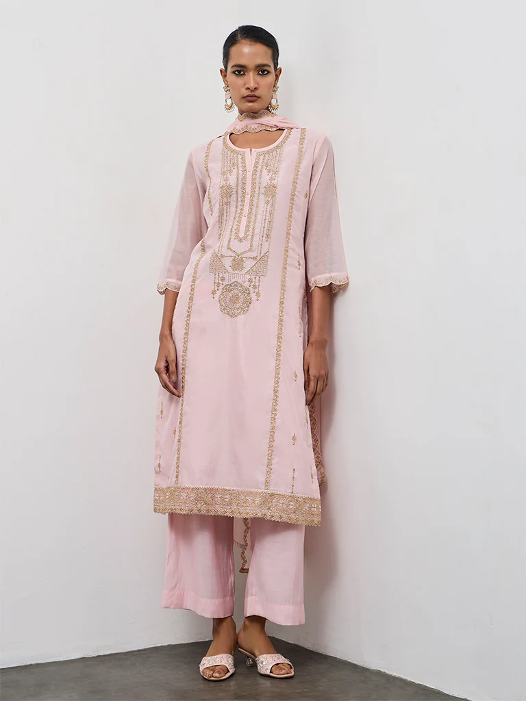 Vark Light Pink Embroidered A-Line Ethnic Set - Image 2