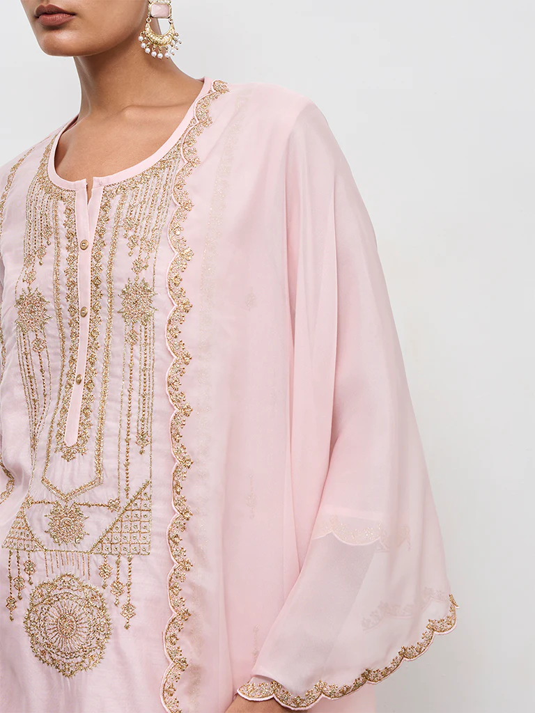 Vark Light Pink Embroidered A-Line Ethnic Set - Image 3
