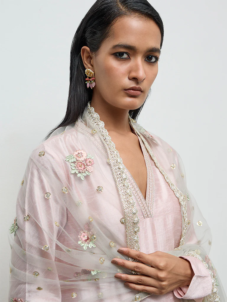 Vark Light Pink Embroidered A-Line Ethnic Set - Image 3