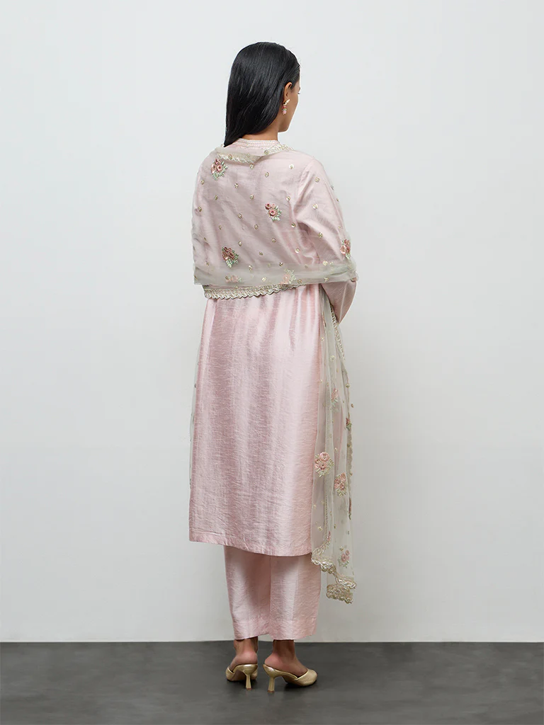Vark Light Pink Embroidered A-Line Ethnic Set - Image 4