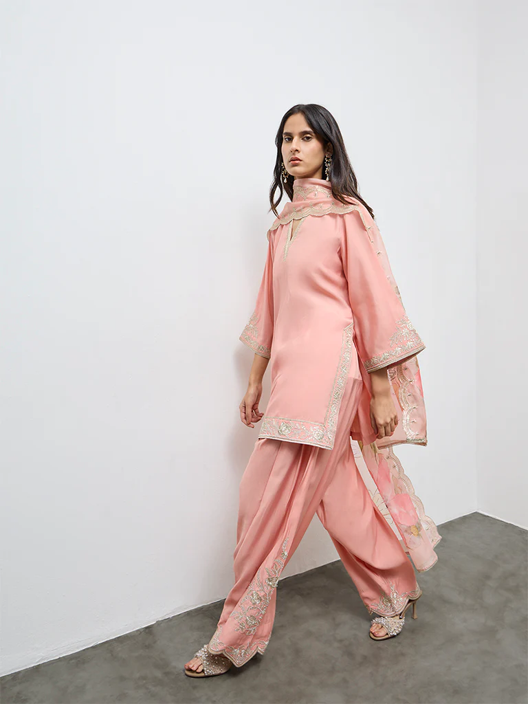 Vark Light Pink Embroidered Straight Ethnic Set - Image 2