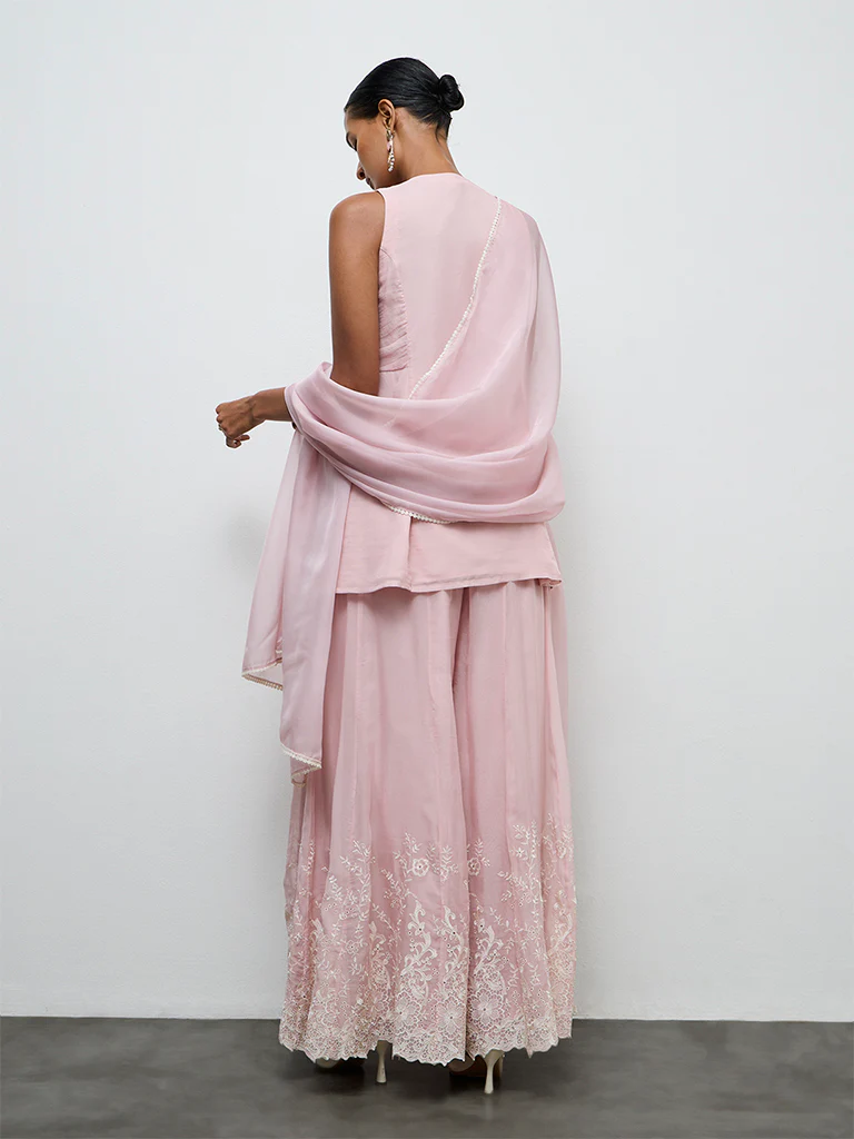 Vark Light Pink Floral Embroidered Ethnic Set - Image 4