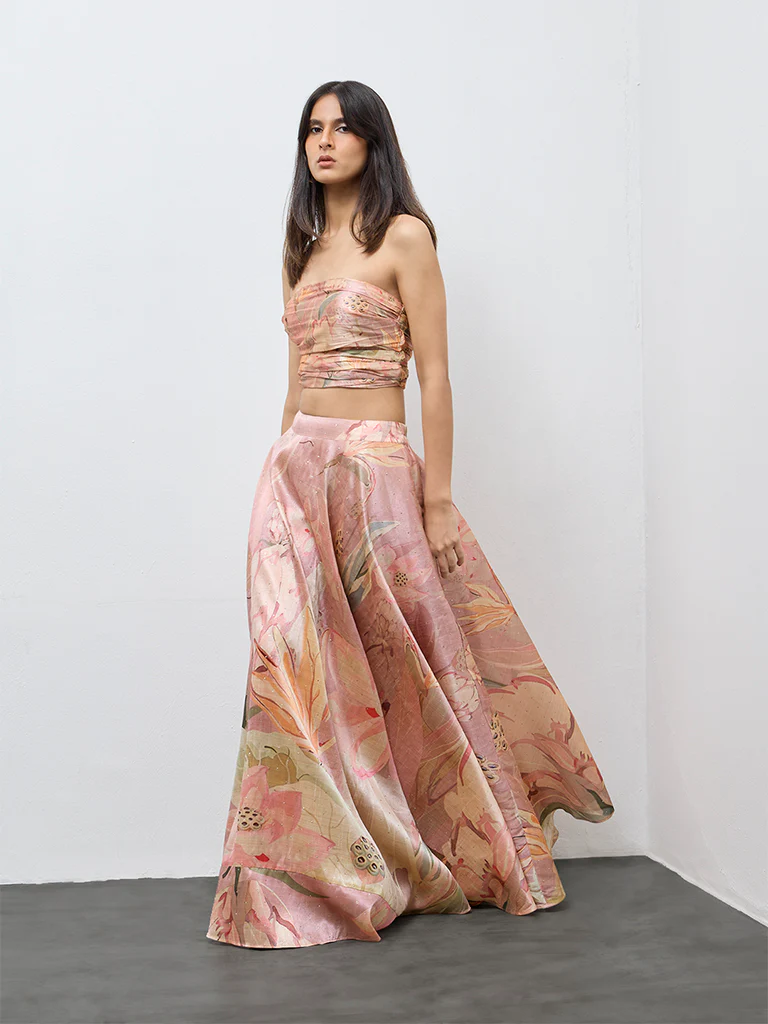 Vark Light Pink Floral Pattern Skirt