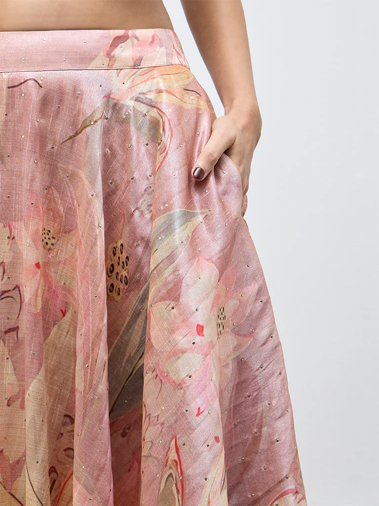 Vark Light Pink Floral Pattern Skirt - Image 3