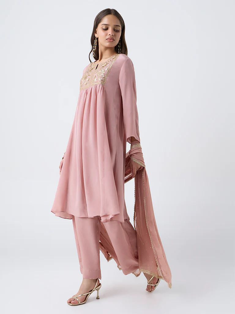 Vark Light Pink Sequin Embellished Ethnic Set - Image 2
