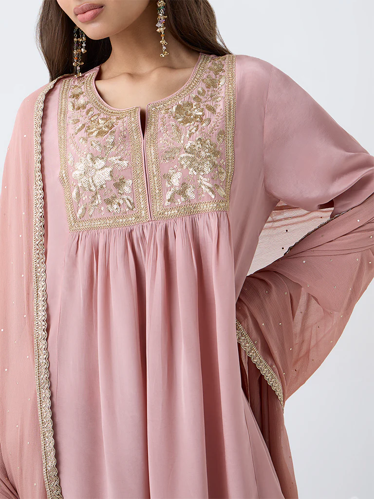 Vark Light Pink Sequin Embellished Ethnic Set - Image 3