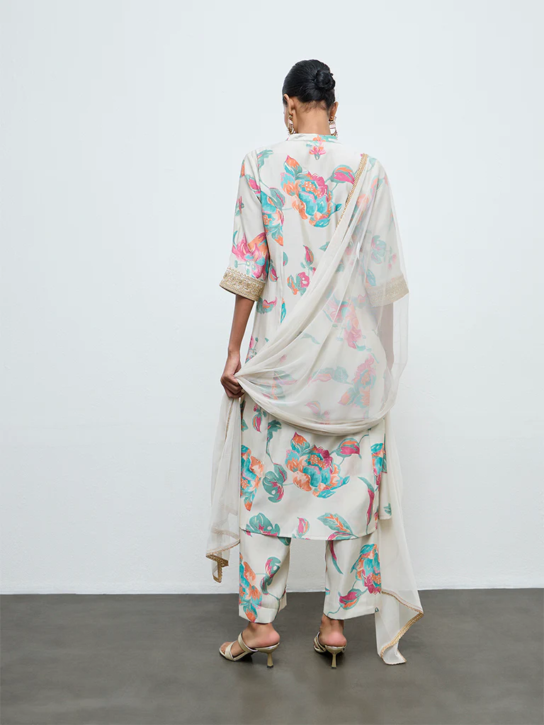Vark Light Taupe Floral Pattern A-Line Ethnic Set - Image 4