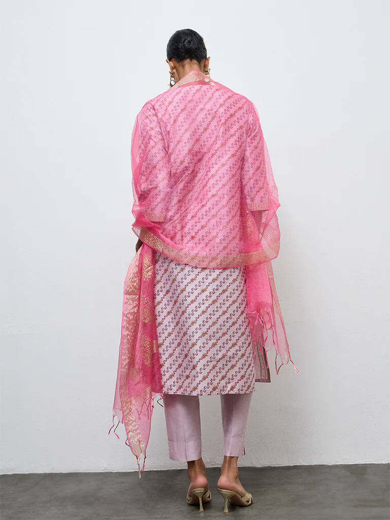 Vark Lilac Printed A-Line Kurta Ethnic Set - Image 4