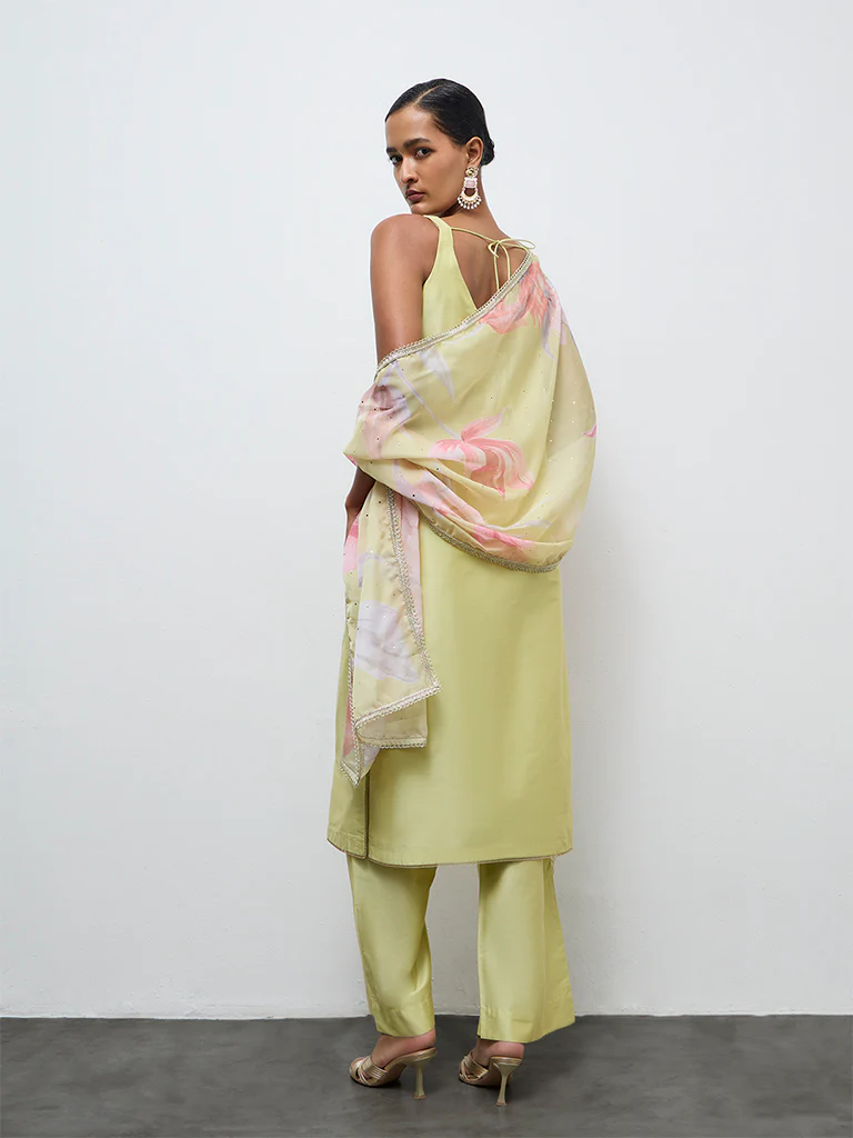 Vark Lime A-Line Kurta Ethnic Set - Image 4