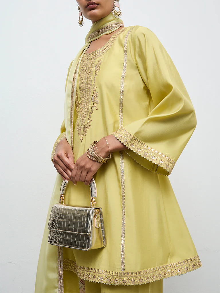 Vark Lime Embellished A-Line Kurta Ethnic Set - Image 3