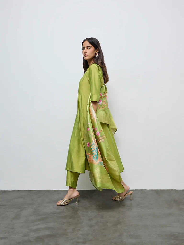 Vark Lime Solid Anarkali Ethnic Set - Image 2
