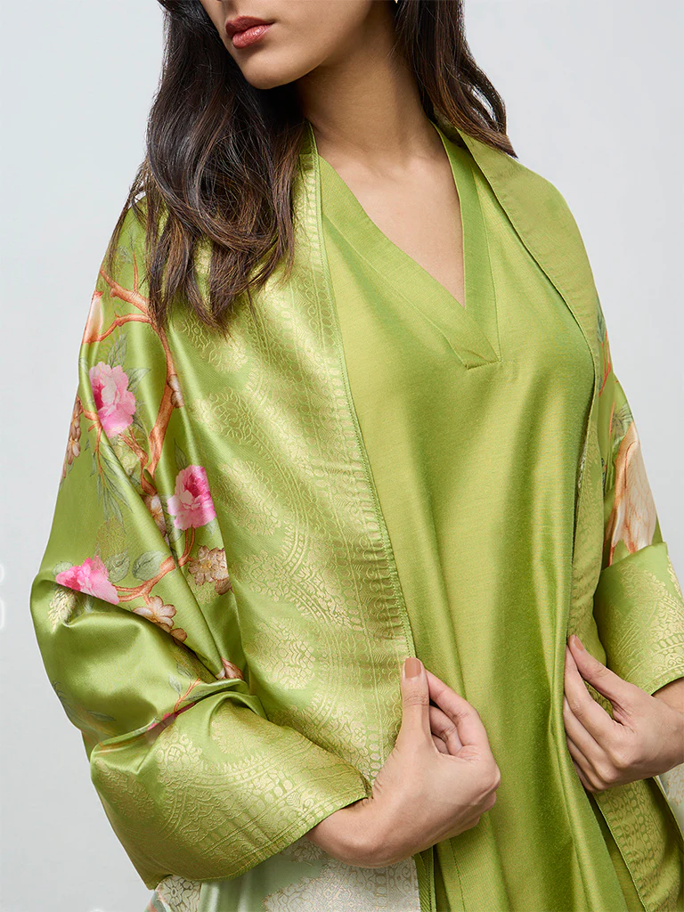 Vark Lime Solid Anarkali Ethnic Set - Image 3