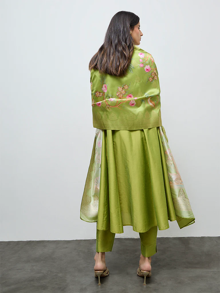 Vark Lime Solid Anarkali Ethnic Set - Image 4
