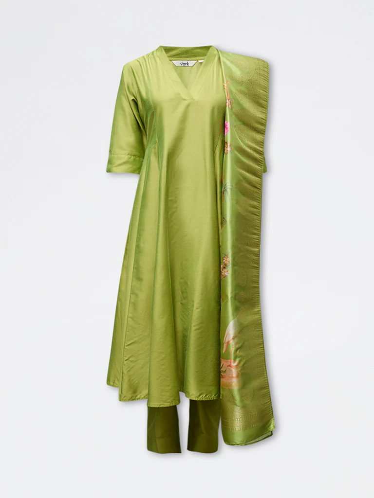 Vark Lime Solid Anarkali Ethnic Set - Image 5