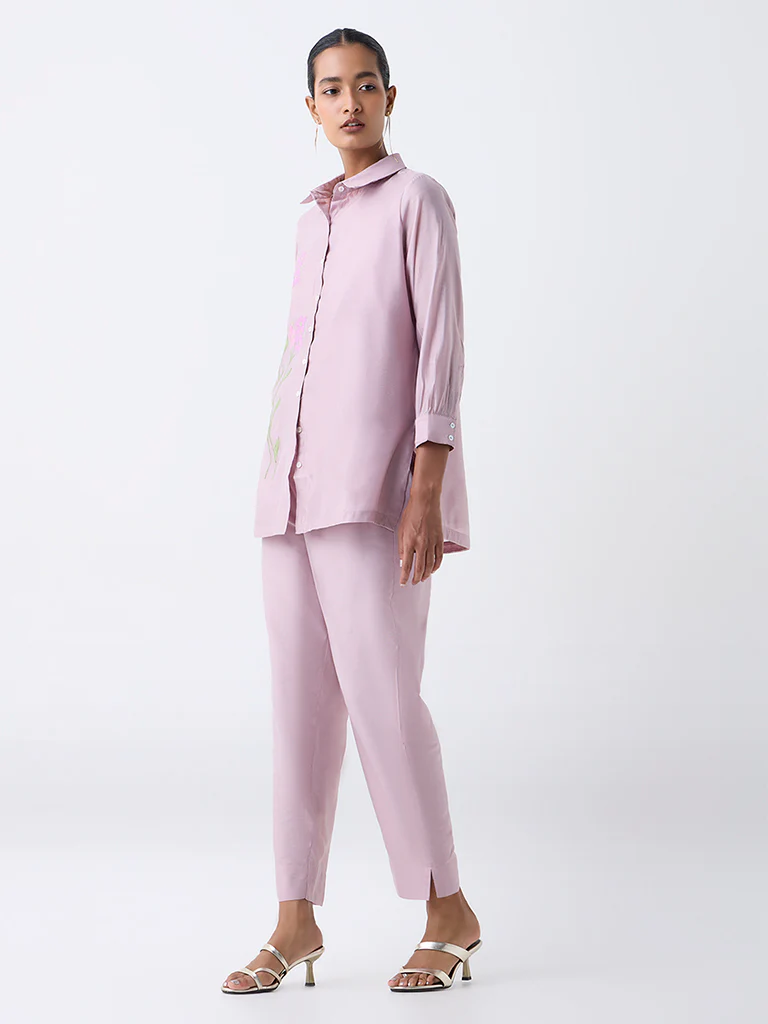 Vark Mauve Floral Embroidered Co-ord Set - Image 2