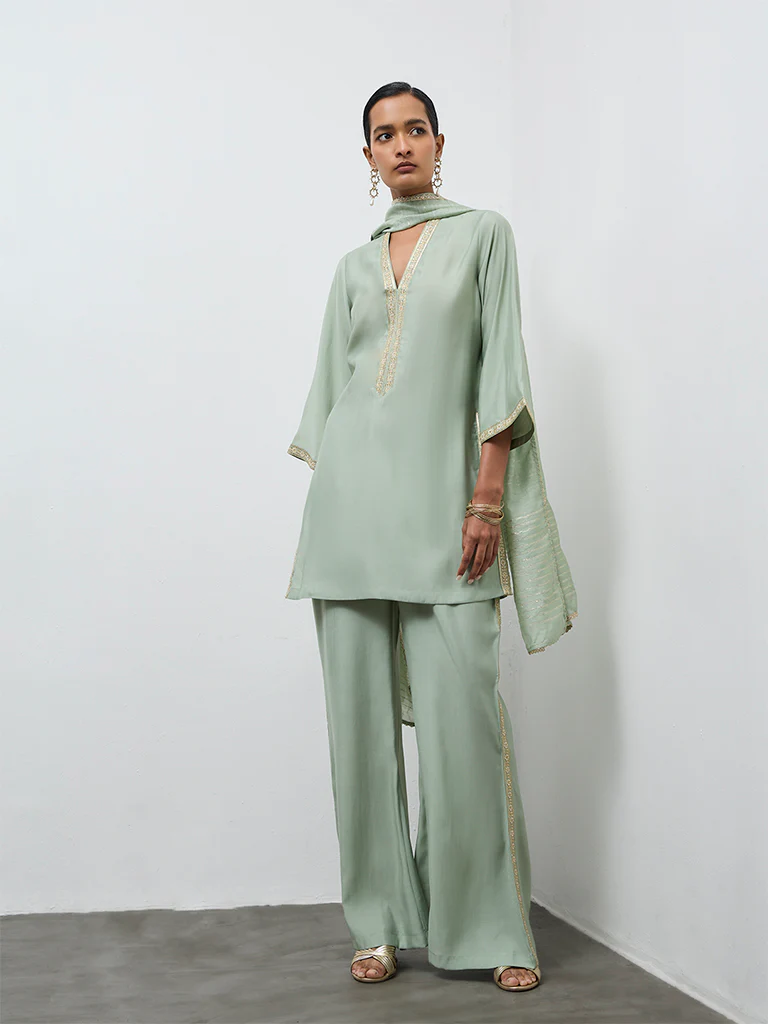 Vark Mint Embellished A-Line Ethnic Set - Image 2