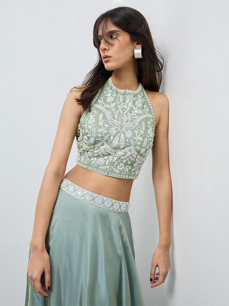 Vark Mint Embellished Halter-Neck Top
