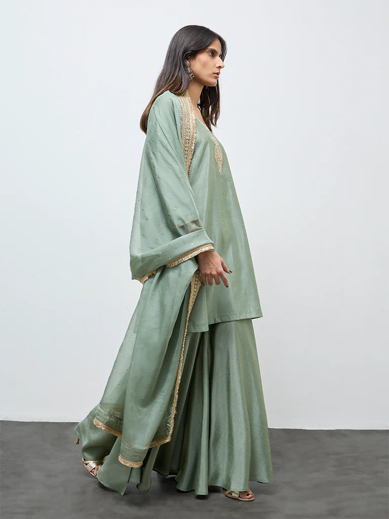 Vark Mint Embroidered A-Line Ethnic Set - Image 2