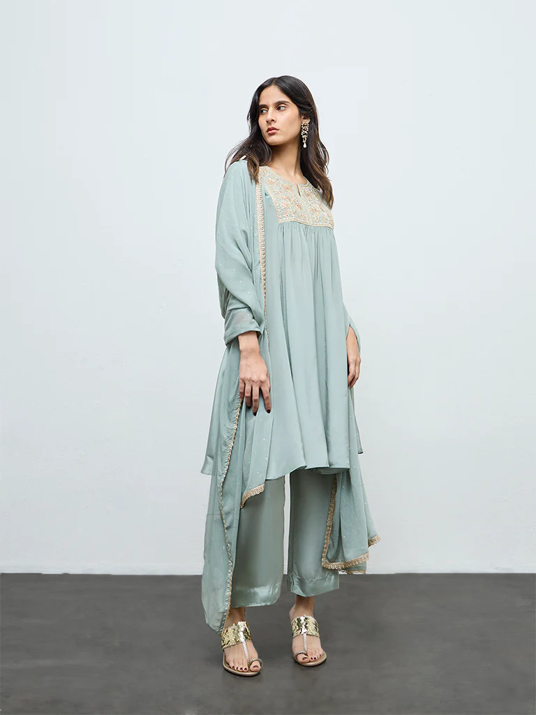 Vark Mint Embroidered A-Line Ethnic Set - Image 2