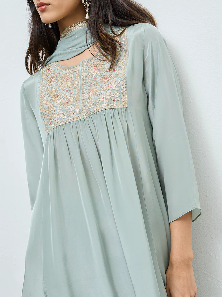 Vark Mint Embroidered A-Line Ethnic Set - Image 3