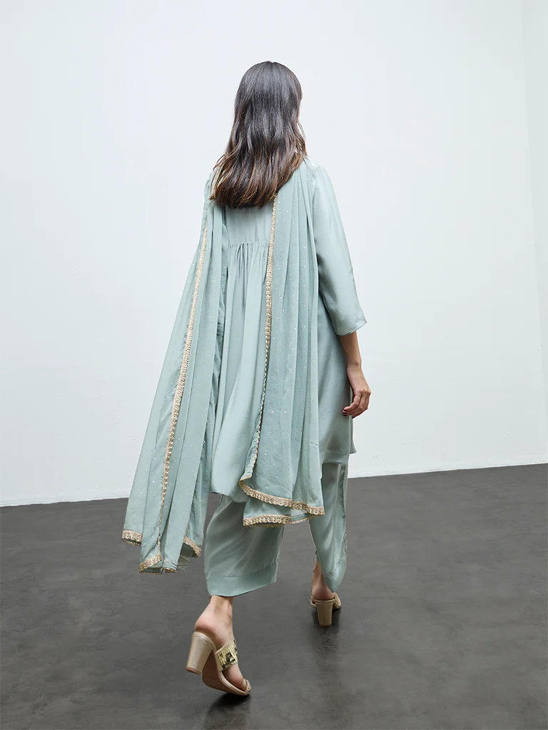 Vark Mint Embroidered A-Line Ethnic Set - Image 4