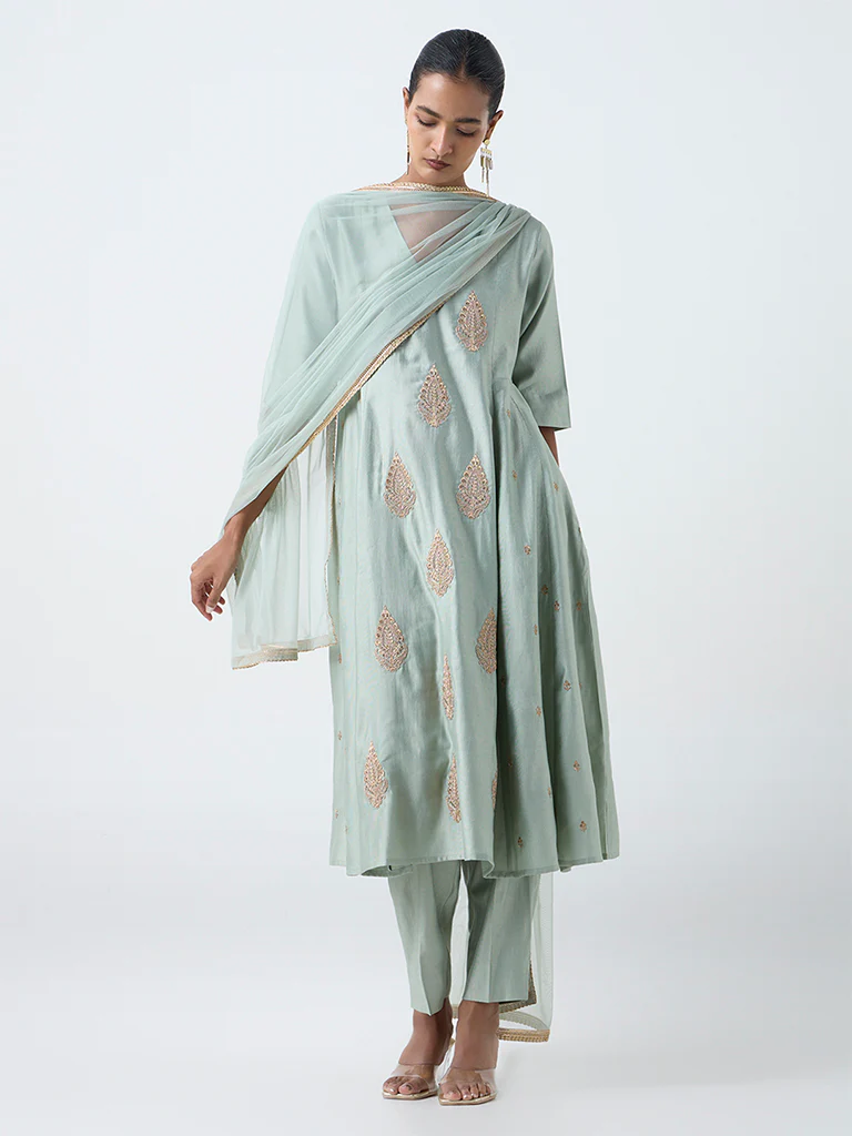Vark Mint Embroidered Anarkali Ethnic Set - Image 2