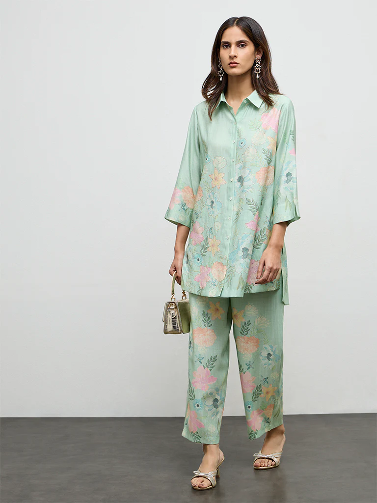 Vark Mint Green Floral Printed Ethnic Set - Image 2