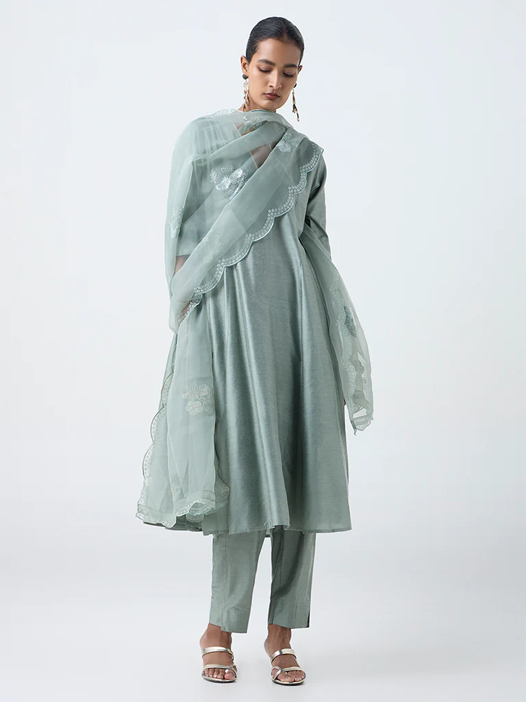 Vark Mint Solid Anarkali Ethnic Set - Image 2