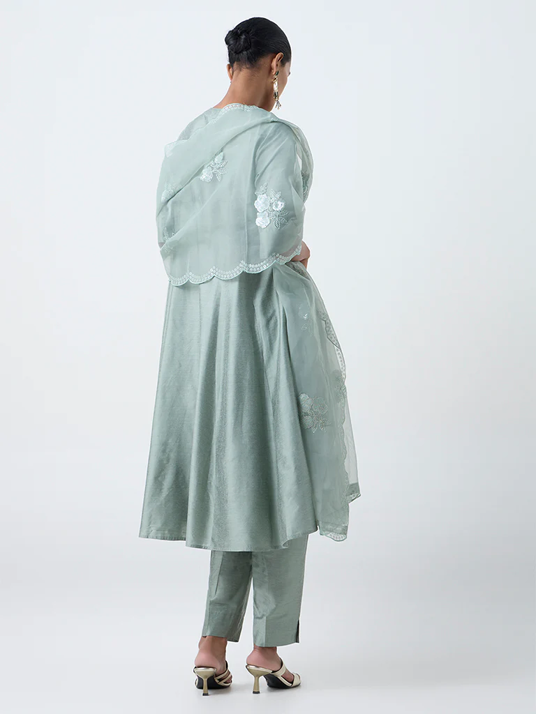 Vark Mint Solid Anarkali Ethnic Set - Image 4