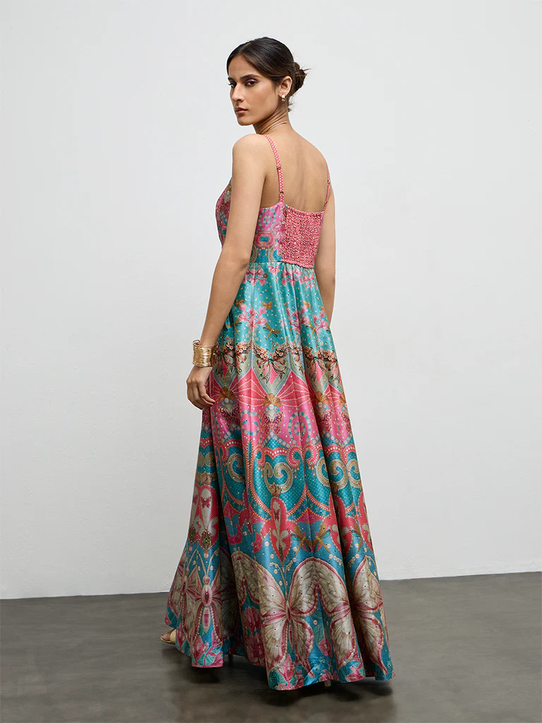 Vark Multicolor Printed A-Line Dress - Image 4