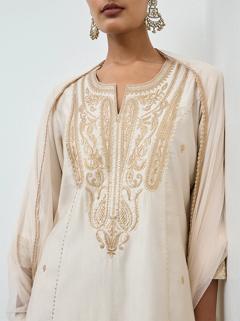 Vark Off-White Embellished A-Line Ethnic Set - Image 3