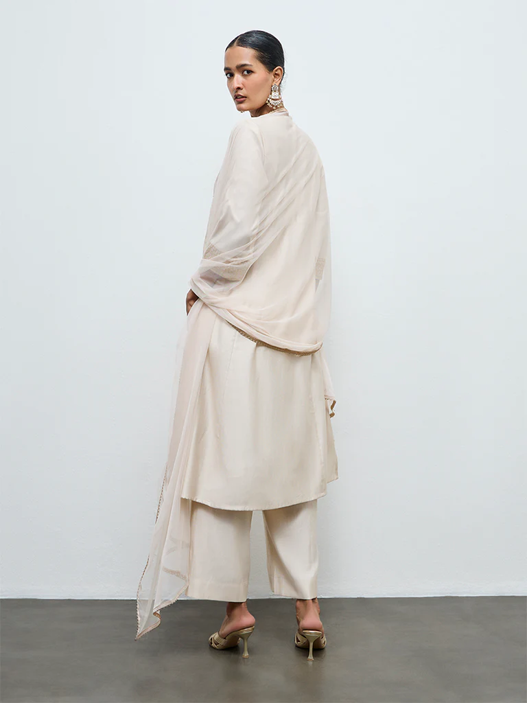 Vark Off-White Embellished A-Line Ethnic Set - Image 4