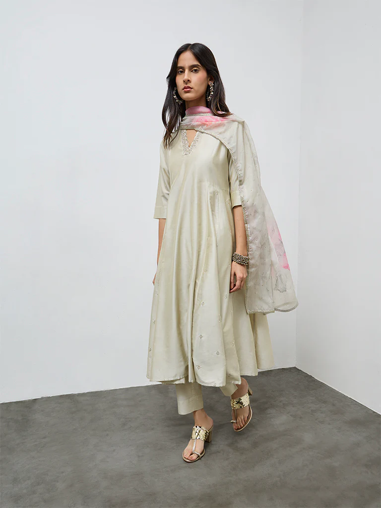 Vark Off-White Embellished A-Line Ethnic Set - Image 2