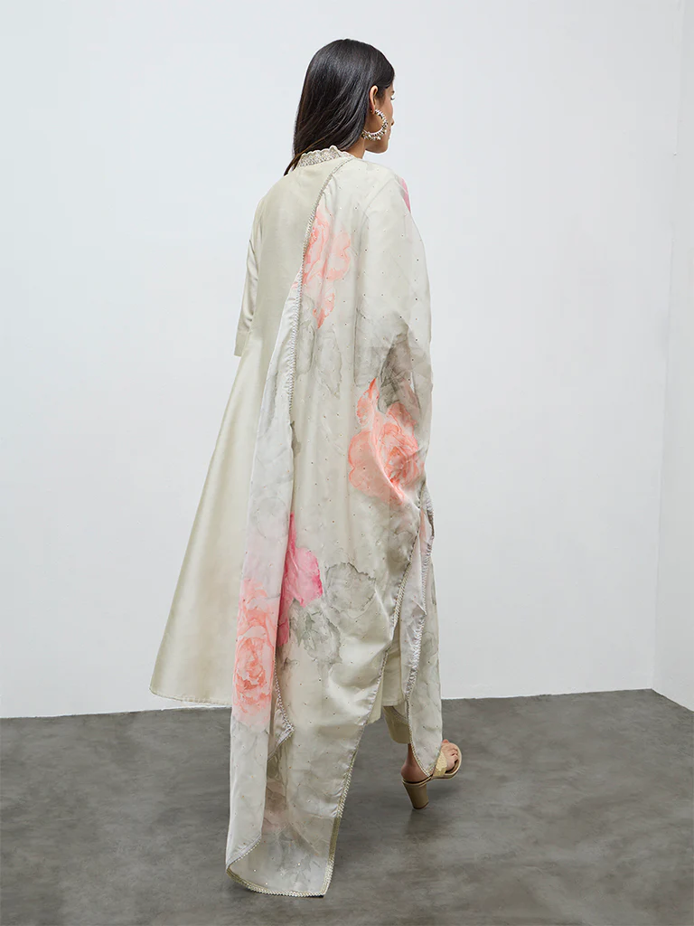 Vark Off-White Embellished A-Line Ethnic Set - Image 4