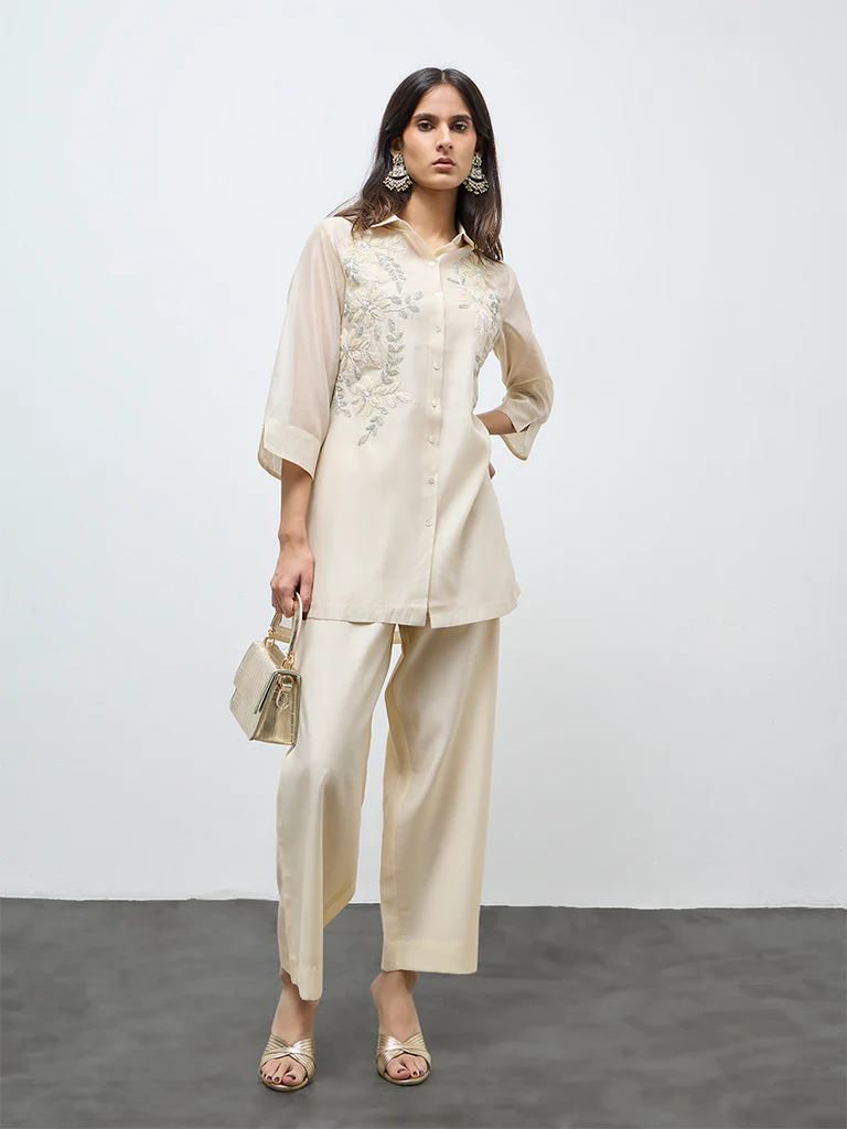 Vark Off-White Embellished Co-ord Set