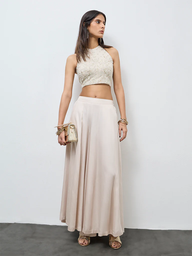 Vark Off-White Embellished Halter-Neck Top - Image 2