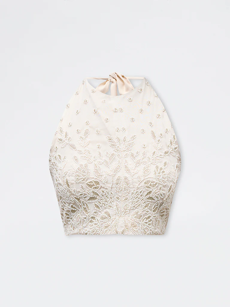 Vark Off-White Embellished Halter-Neck Top - Image 5