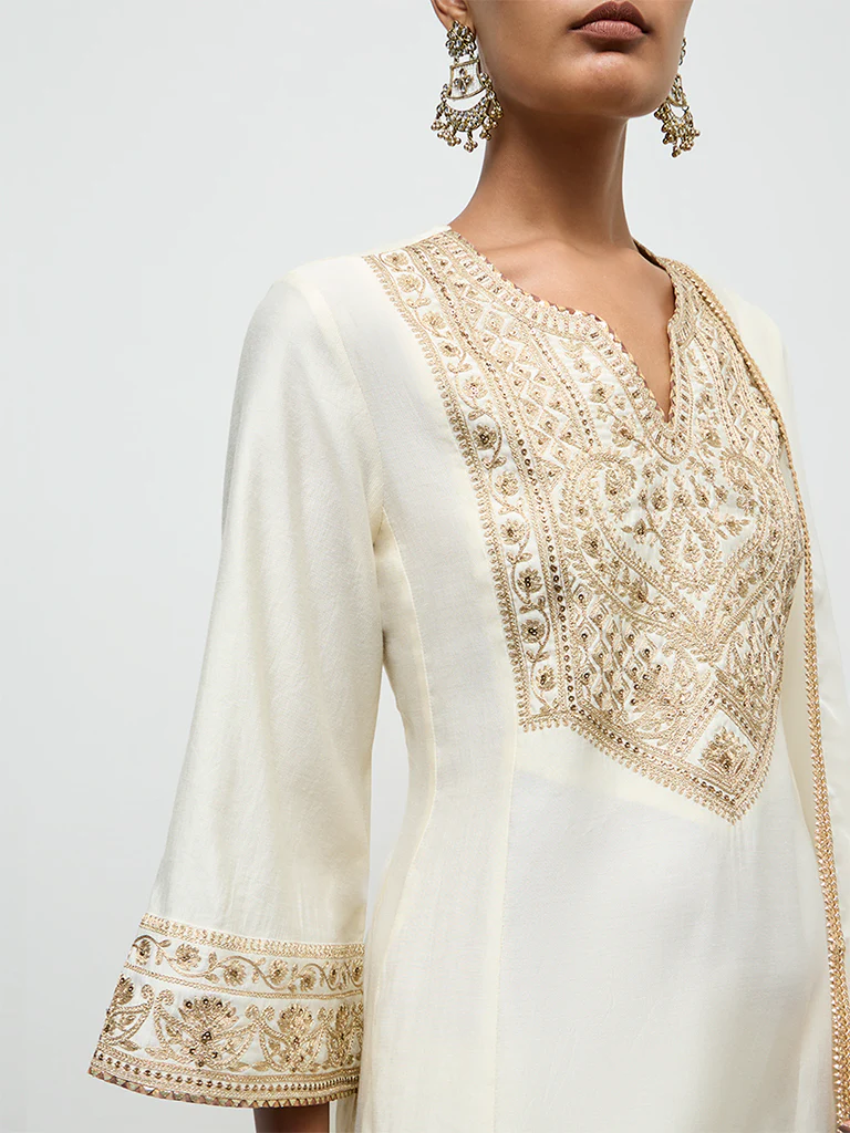 Vark Off-White Embroidered A-Line Ethnic Set - Image 3