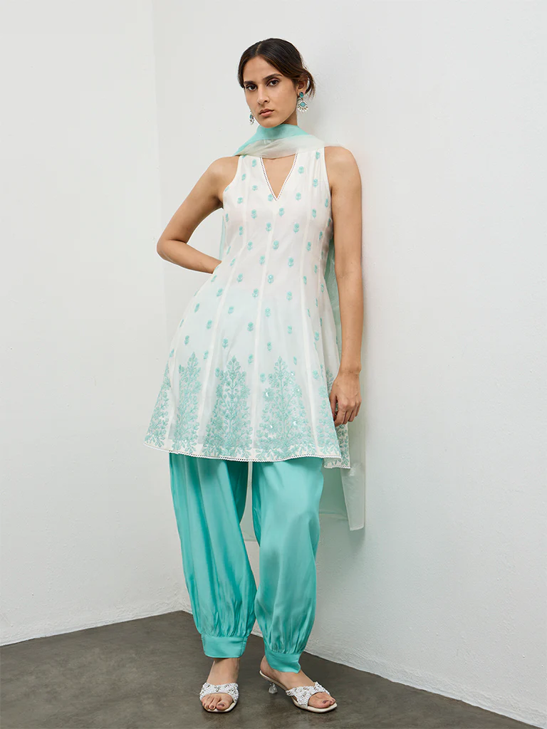 Vark Off-White Embroidered A-Line Ethnic Set
