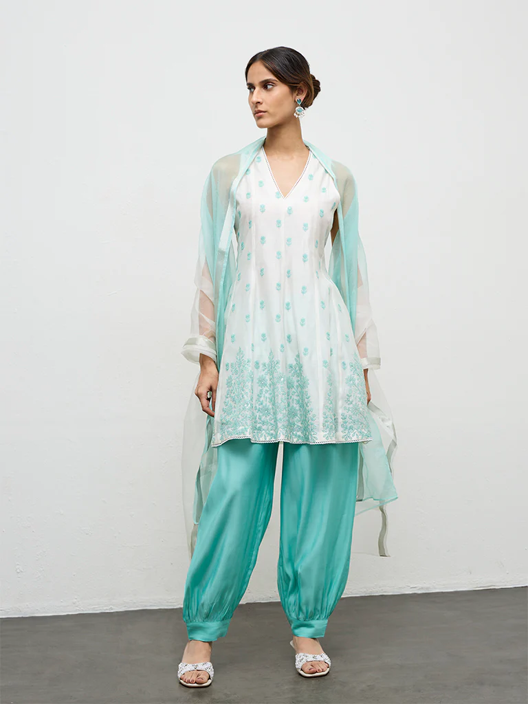 Vark Off-White Embroidered A-Line Ethnic Set - Image 2