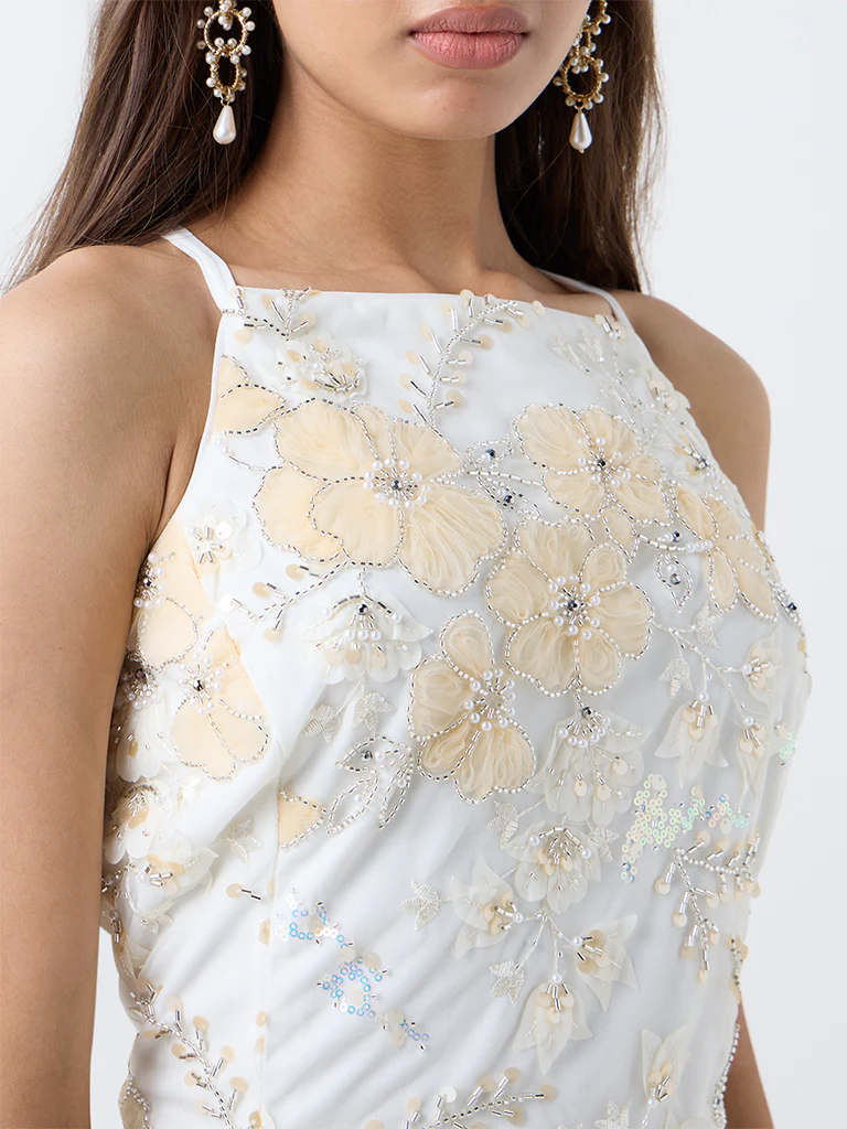 Vark Off-White Floral Embellished Blouse - Image 3