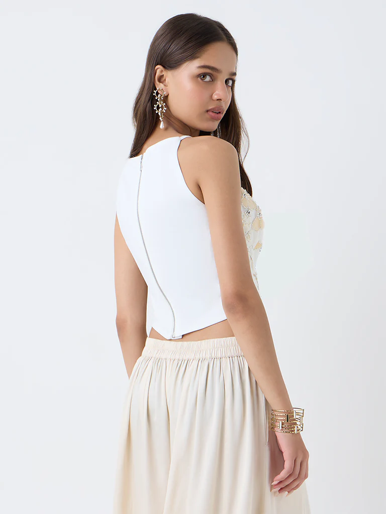 Vark Off-White Floral Embellished Blouse - Image 4