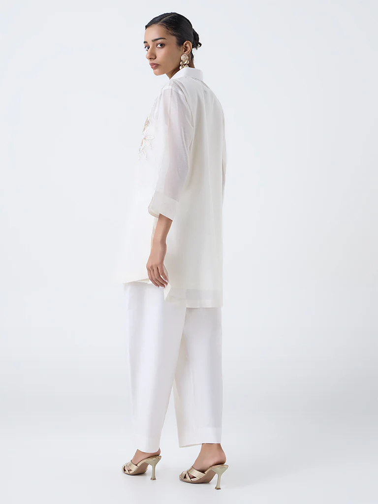 Vark Off-White Floral Embellished Cotton Ethnic Set - Image 4