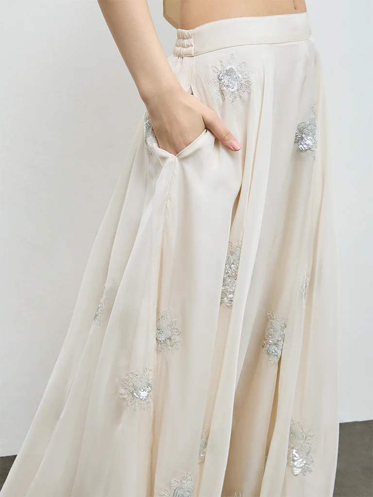 Vark Off-White Floral Embellished Skirt - Image 3