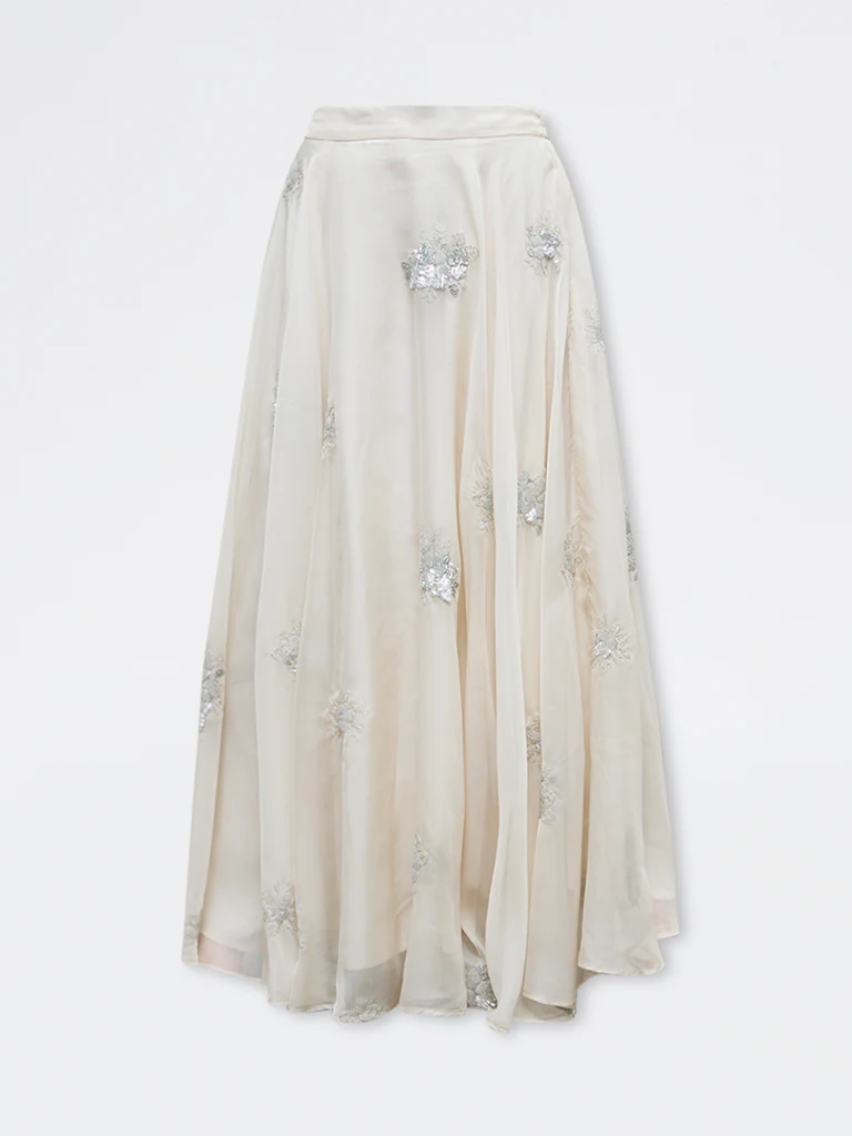 Vark Off-White Floral Embellished Skirt - Image 5