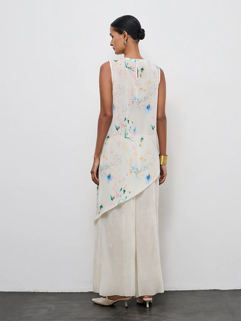 Vark Off-White Floral Printed Ethnic Set - Image 4
