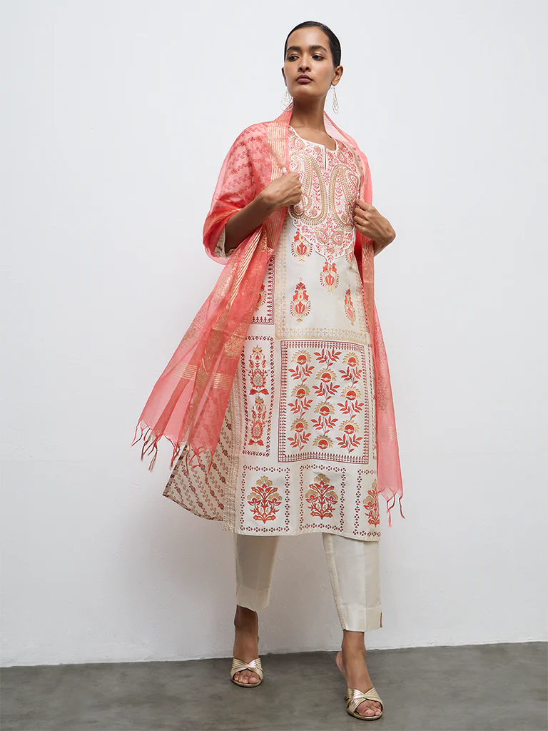 Vark Off-White Printed A-Line Kurta Ethnic Set - Image 2