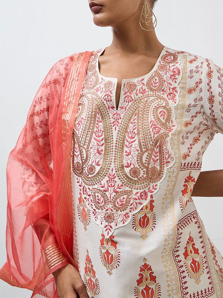 Vark Off-White Printed A-Line Kurta Ethnic Set - Image 3