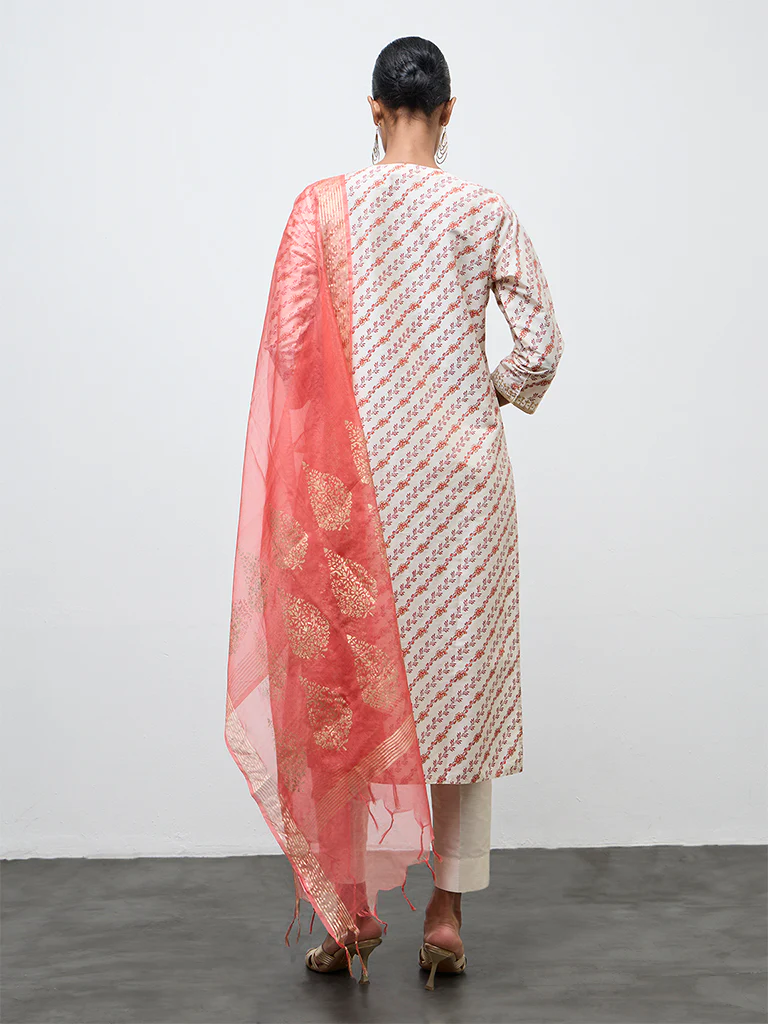 Vark Off-White Printed A-Line Kurta Ethnic Set - Image 4